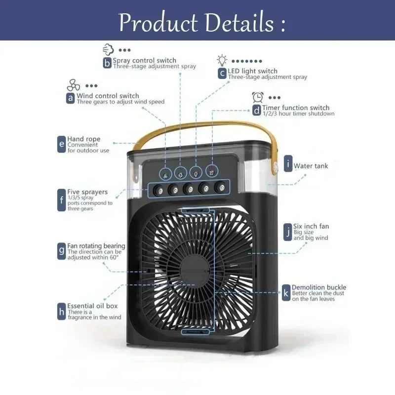 New LED 3 in 1 Fan Air Conditioner Household Mini Air Cooler Night Light Portable Humidifier Air Adjustment Fan Office Home Fan