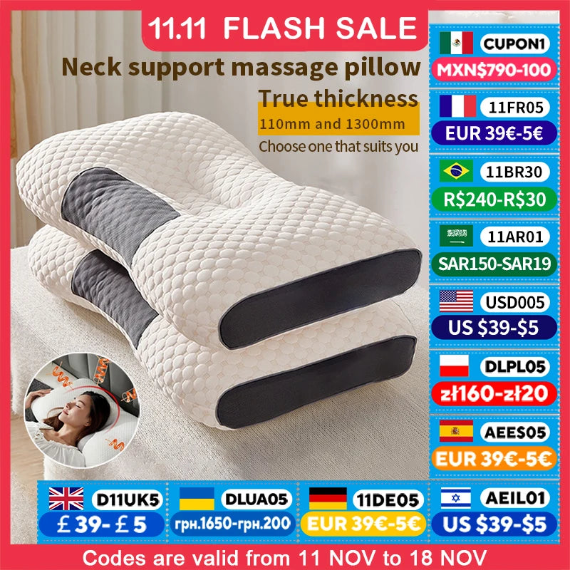 New Neck Pillow Help Sleep and Protect the Neck Cervical Orthopedic Household Soybean Fiber Massage SPA Pillow for Sleeping